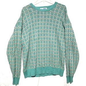 Vintage Arrow Dover Sweater Ramie Cotton Green Plaid Large White Tan 90s Rare